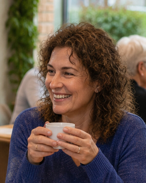 Vrouw drinkt koffie.