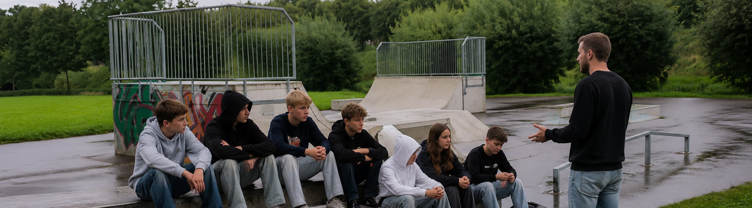 Jongeren tijdens buurtwerk