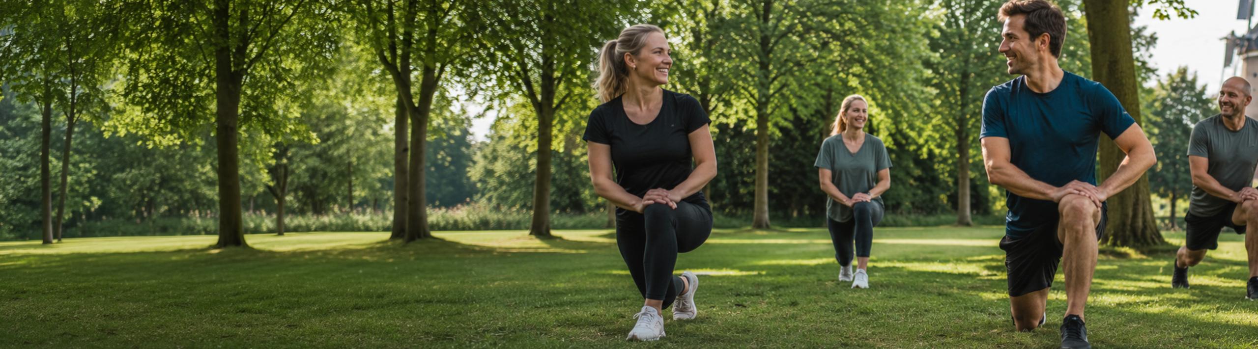 Volwassenen sporten in het park