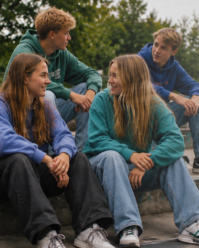 Een groep jongeren samen.